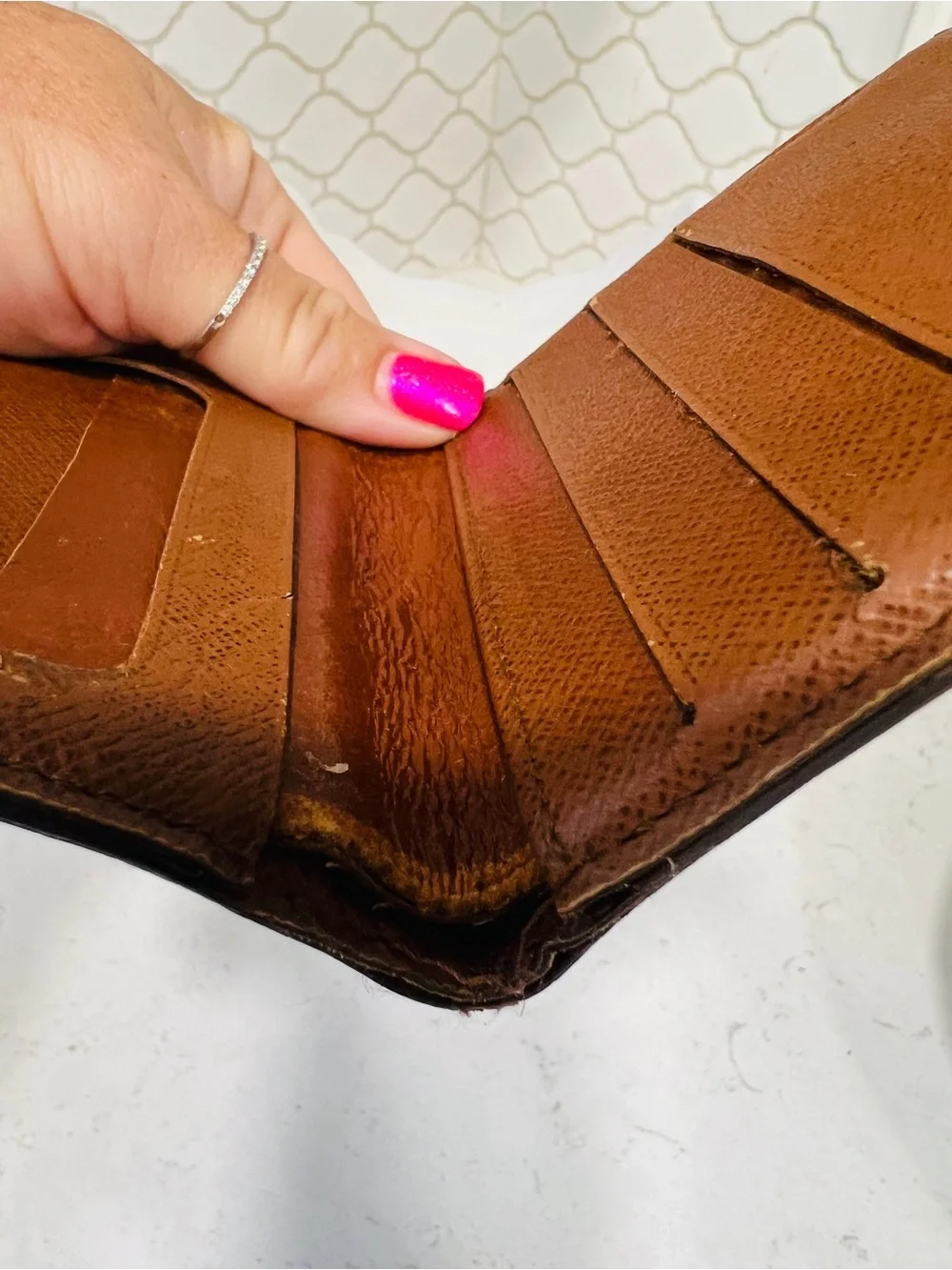 Louis Vuitton Monogram Vintage Bifold ID Wallet Brown Leather Repaired Authentic